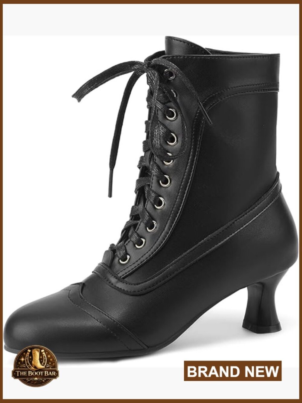Victorian Lace Up Ankle Booties Kitten Heel Vintage Boots Side Zipper
